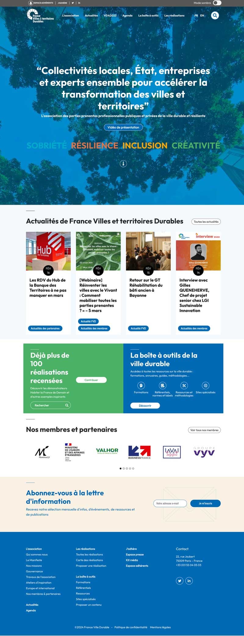 Screenshot of the France Ville Durable website