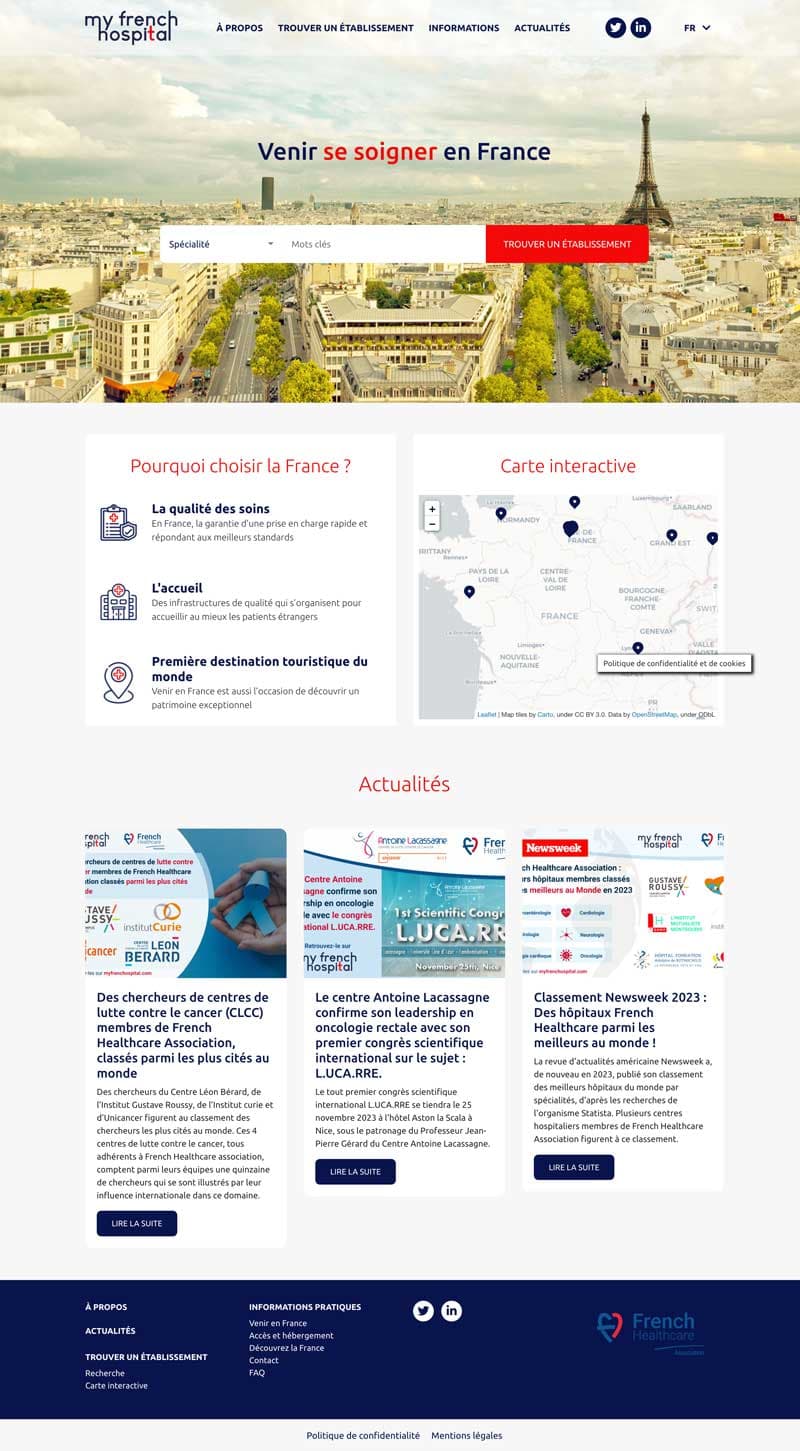 Screenshot of the My French Hospital website